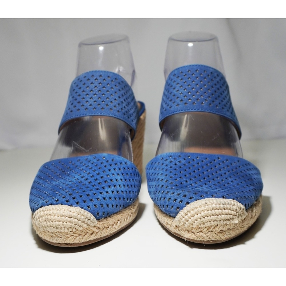 Franco Sarto Blue Suede Espadrille Strap Wedges Womens US 9M Perforated Slip On - Picture 3 of 7